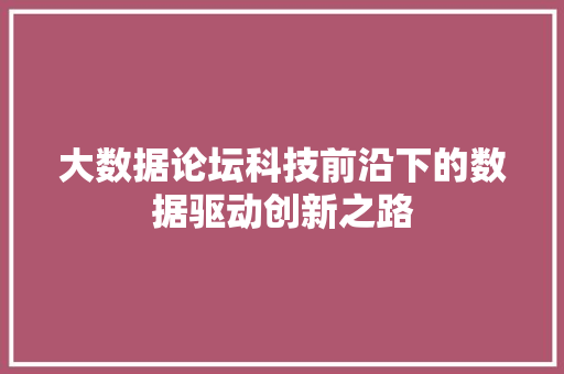 大数据论坛科技前沿下的数据驱动创新之路