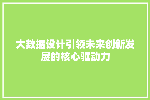 大数据设计引领未来创新发展的核心驱动力