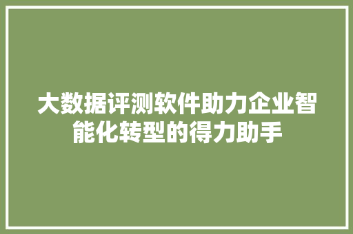 大数据评测软件助力企业智能化转型的得力助手