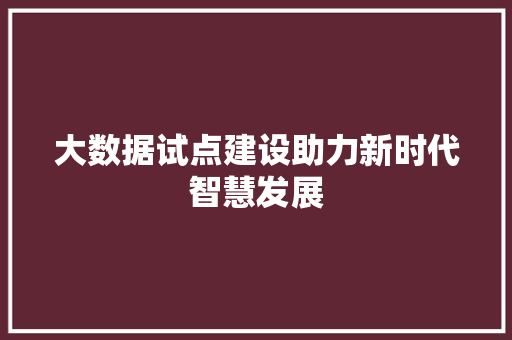 大数据试点建设助力新时代智慧发展