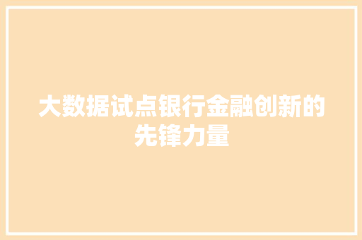 大数据试点银行金融创新的先锋力量
