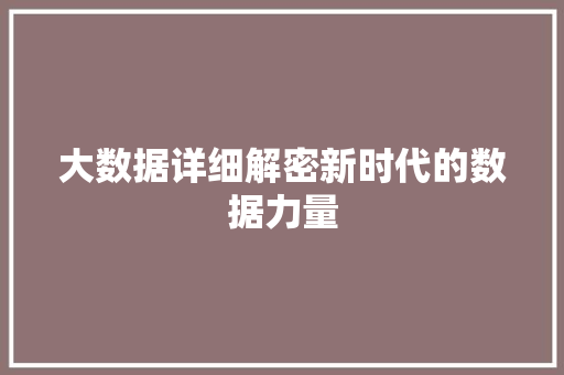 大数据详细解密新时代的数据力量