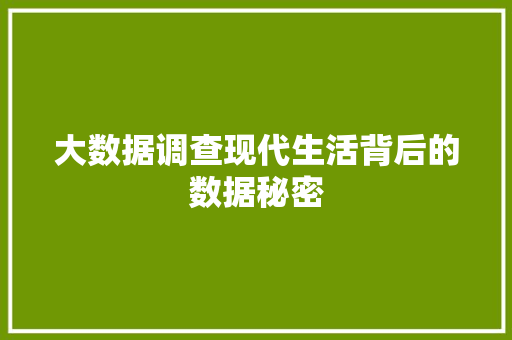 大数据调查现代生活背后的数据秘密