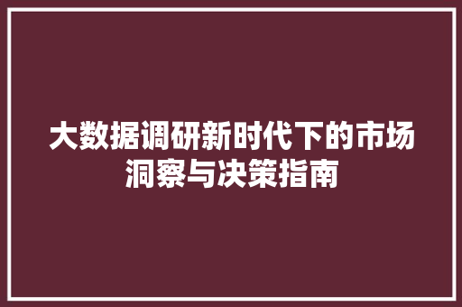 大数据调研新时代下的市场洞察与决策指南