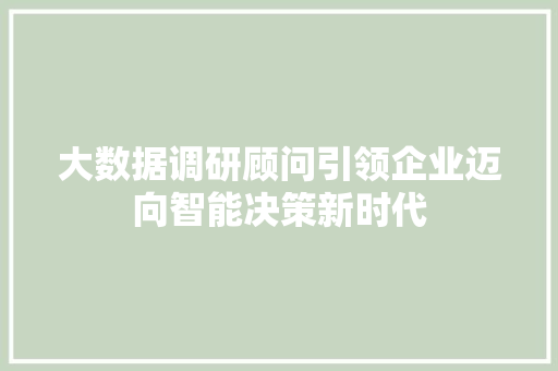 大数据调研顾问引领企业迈向智能决策新时代
