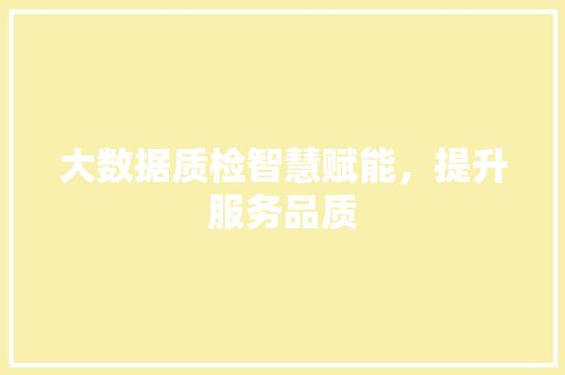 大数据质检智慧赋能，提升服务品质