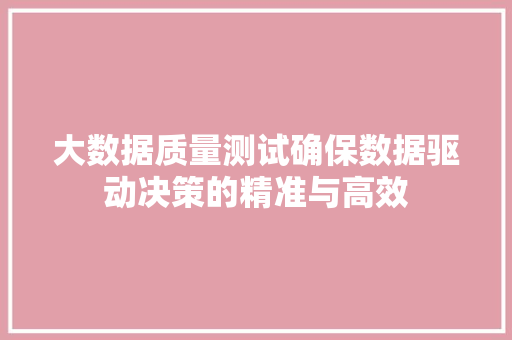 大数据质量测试确保数据驱动决策的精准与高效 大数据质量测试确保数据驱动决策的精准与高效