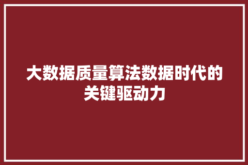 大数据质量算法数据时代的关键驱动力 大数据质量算法数据时代的关键驱动力