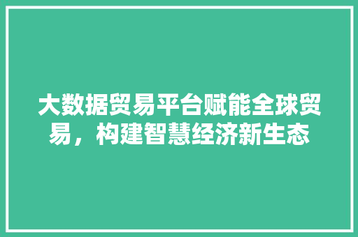 大数据贸易平台赋能全球贸易，构建智慧经济新生态