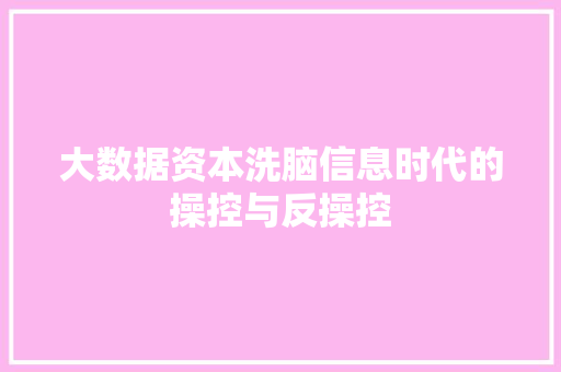 大数据资本洗脑信息时代的操控与反操控