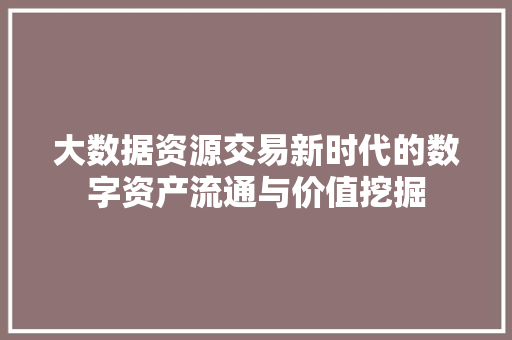 大数据资源交易新时代的数字资产流通与价值挖掘 大数据资源交易新时代的数字资产流通与价值挖掘