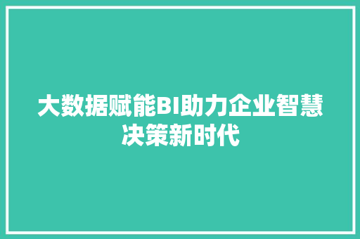 大数据赋能BI助力企业智慧决策新时代