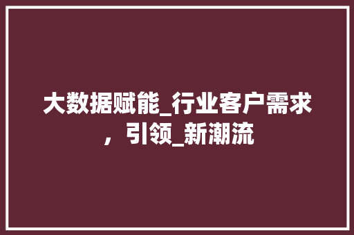大数据赋能_行业客户需求，引领_新潮流