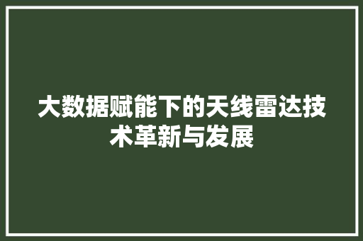 大数据赋能下的天线雷达技术革新与发展
