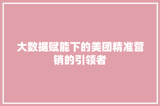 大数据赋能下的美团精准营销的引领者 网络技术