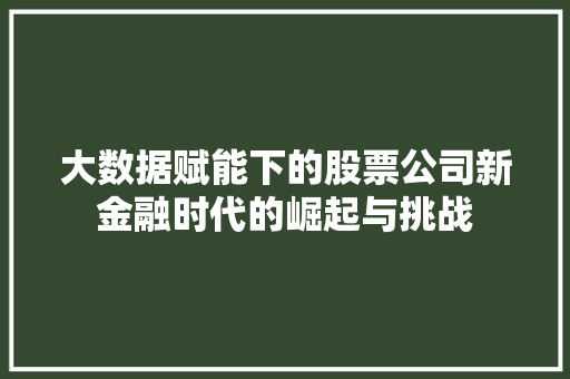 大数据赋能下的股票公司新金融时代的崛起与挑战 操作系统 大数据赋能下的股票公司新金融时代的崛起与挑战 操作系统