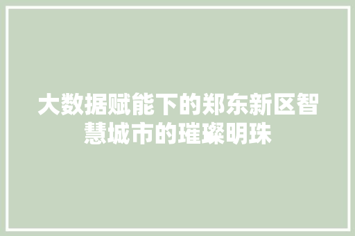 大数据赋能下的郑东新区智慧城市的璀璨明珠 电脑基础