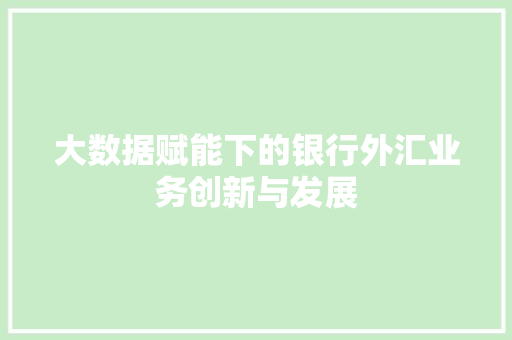 大数据赋能下的银行外汇业务创新与发展 电脑基础