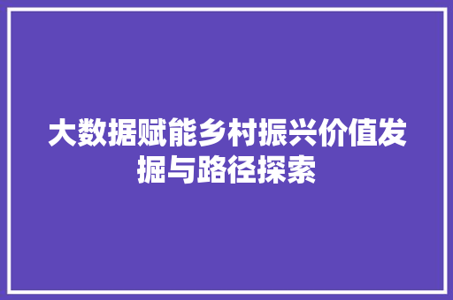 大数据赋能乡村振兴价值发掘与路径探索