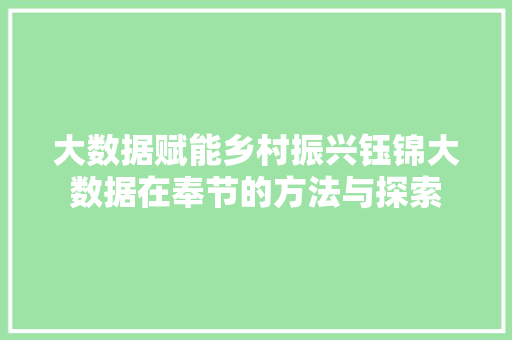 大数据赋能乡村振兴钰锦大数据在奉节的方法与探索