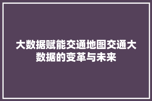 大数据赋能交通地图交通大数据的变革与未来