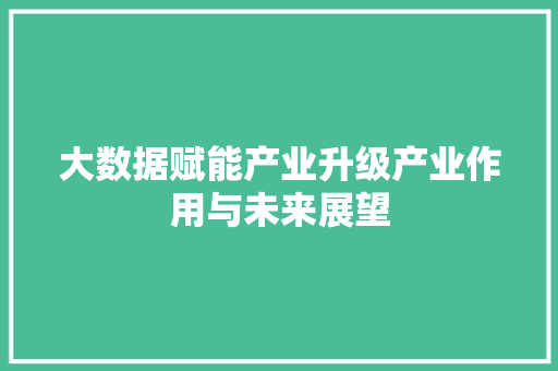 大数据赋能产业升级产业作用与未来展望