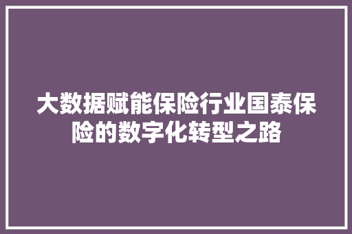 大数据赋能保险行业国泰保险的数字化转型之路 操作系统