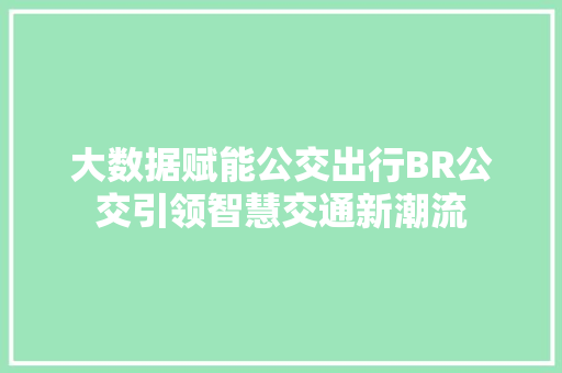 大数据赋能公交出行BR公交引领智慧交通新潮流 电脑配置