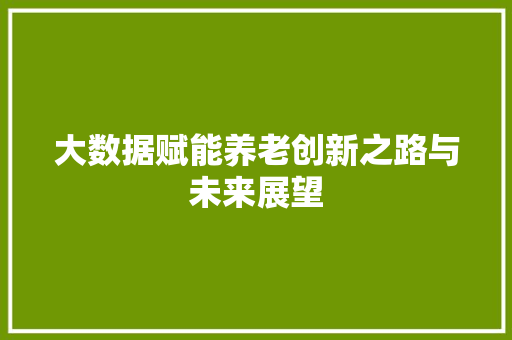 大数据赋能养老创新之路与未来展望 电脑基础