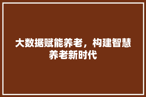 大数据赋能养老，构建智慧养老新时代 电脑基础