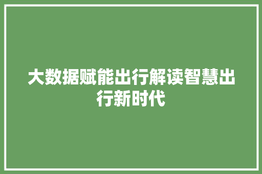 大数据赋能出行解读智慧出行新时代 操作系统 大数据赋能出行解读智慧出行新时代 操作系统