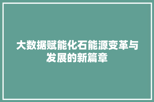 大数据赋能化石能源变革与发展的新篇章 电脑配置
