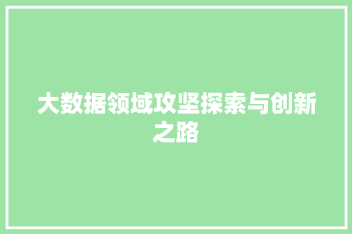 大数据领域攻坚探索与创新之路
