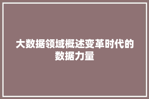 大数据领域概述变革时代的数据力量