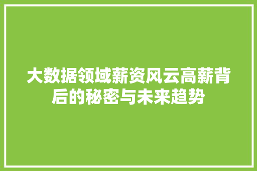 大数据领域薪资风云高薪背后的秘密与未来趋势