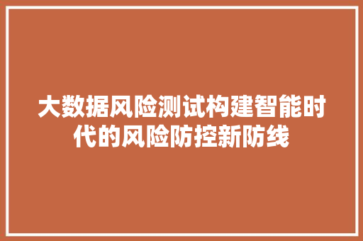 大数据风险测试构建智能时代的风险防控新防线