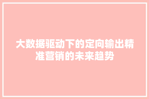 大数据驱动下的定向输出精准营销的未来趋势