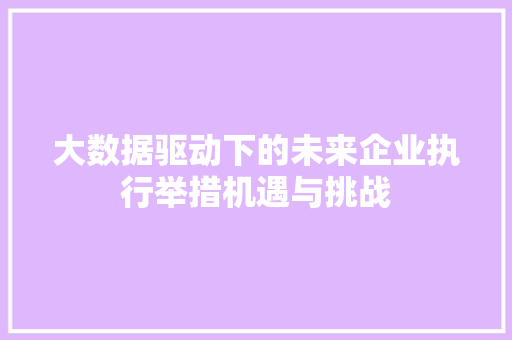 大数据驱动下的未来企业执行举措机遇与挑战