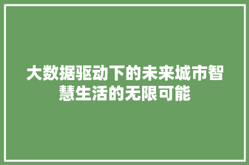 大数据驱动下的未来城市智慧生活的无限可能