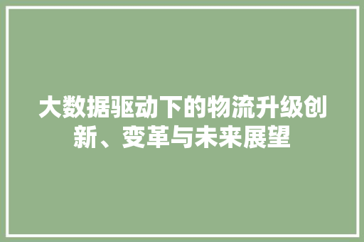 大数据驱动下的物流升级创新、变革与未来展望