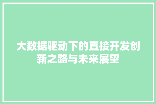 大数据驱动下的直接开发创新之路与未来展望