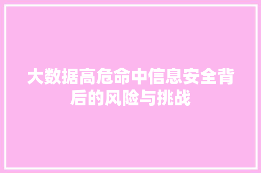 大数据高危命中信息安全背后的风险与挑战