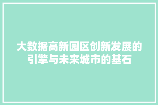 大数据高新园区创新发展的引擎与未来城市的基石