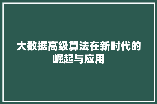 大数据高级算法在新时代的崛起与应用