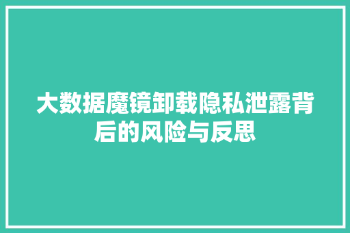大数据魔镜卸载隐私泄露背后的风险与反思
