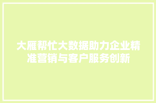 大雁帮忙大数据助力企业精准营销与客户服务创新