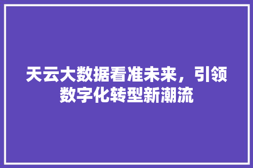天云大数据看准未来,引领数字化转型新潮流 天云大数据看准未来,引领数字化转型新潮流