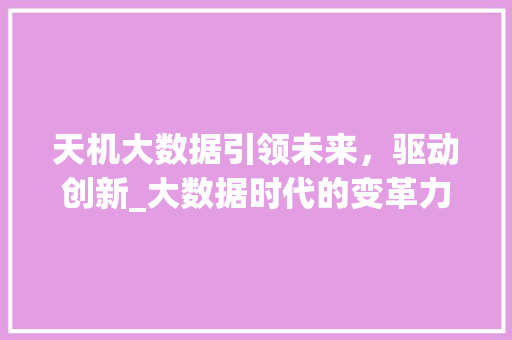 天机大数据引领未来，驱动创新_大数据时代的变革力量