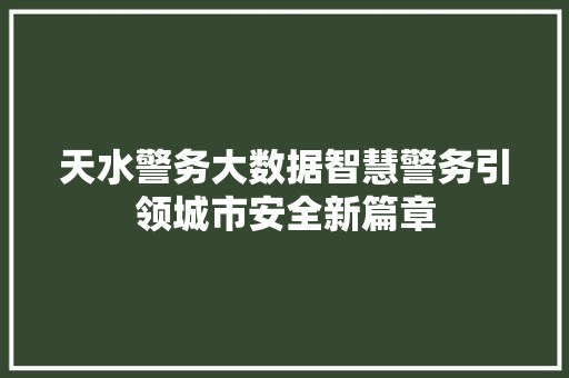 天水警务大数据智慧警务引领城市安全新篇章