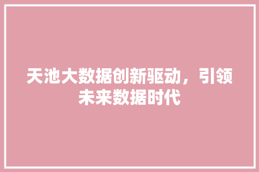 天池大数据创新驱动，引领未来数据时代